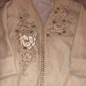 Hand Knit Cardigan Sweater Embellished Beaded SzLg
